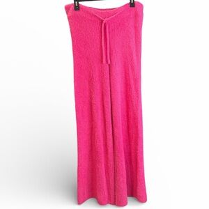 Knit ribbed fuzzy lounge pants with Drawstring Waist in Bright Fuchsia EC Large